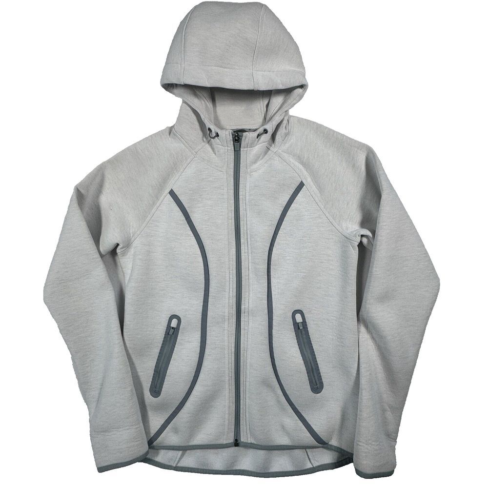 Athleta Fuse Scuba Full Zip Hoodie Jacket Women's M Light Gray Activewear